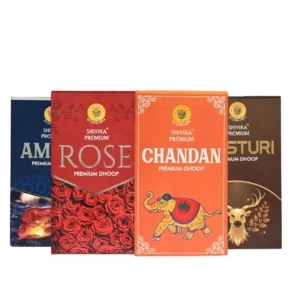Premium Dhoop Combo Pack – Amber, Rose, Chandan, and Kasturi (Pack of 4)