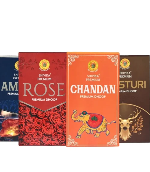 Premium Dhoop Combo Pack – Amber, Rose, Chandan, and Kasturi (Pack of 4)